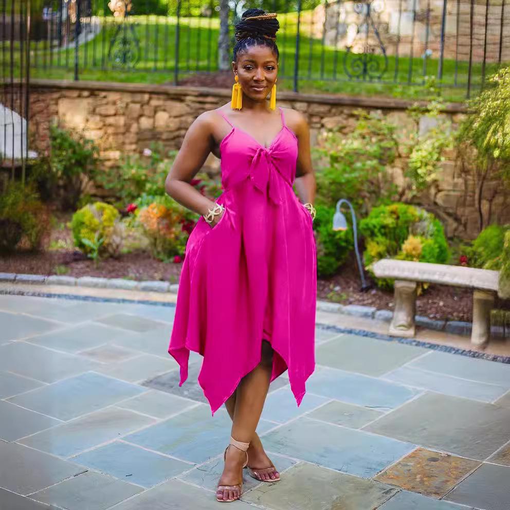 Chic Bow Strap Irregular Hem Summer Beach Dress 2025 - Casual Mid-Length