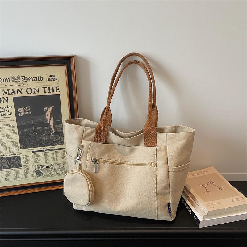 Versatile Women's Large Canvas Tote - Fashionable Mother-Child Casual Shoulder Bag for School & Commute