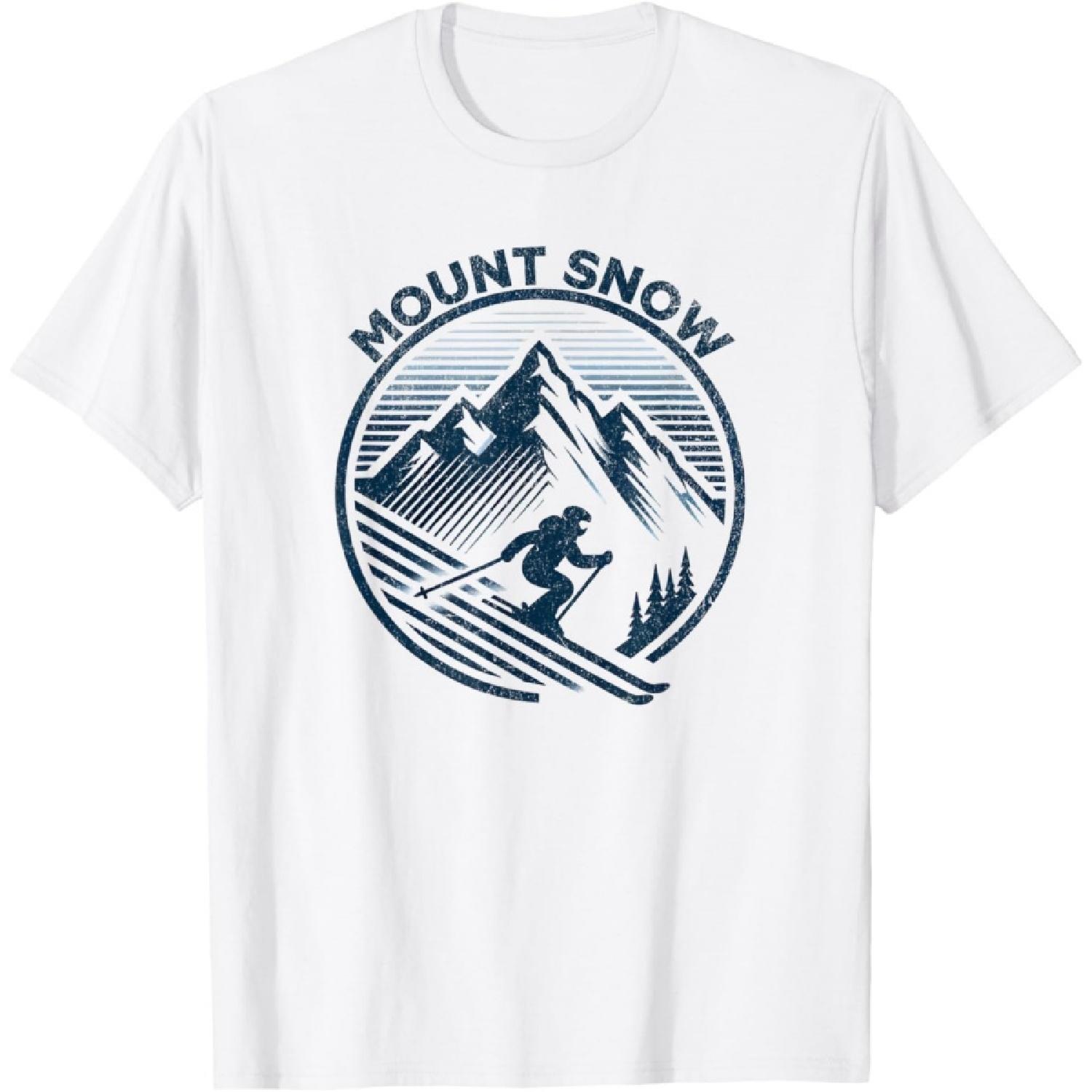 Retro Mount Snow Vermont Skiing Skier Blue Mountains T-Shirt S