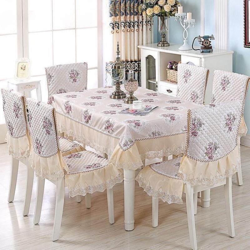 Light Luxury Dining Table Cloth Chair Cover Thickened Cushion European Style Large Flower Table Cloth Wave Lace Chair Cushion