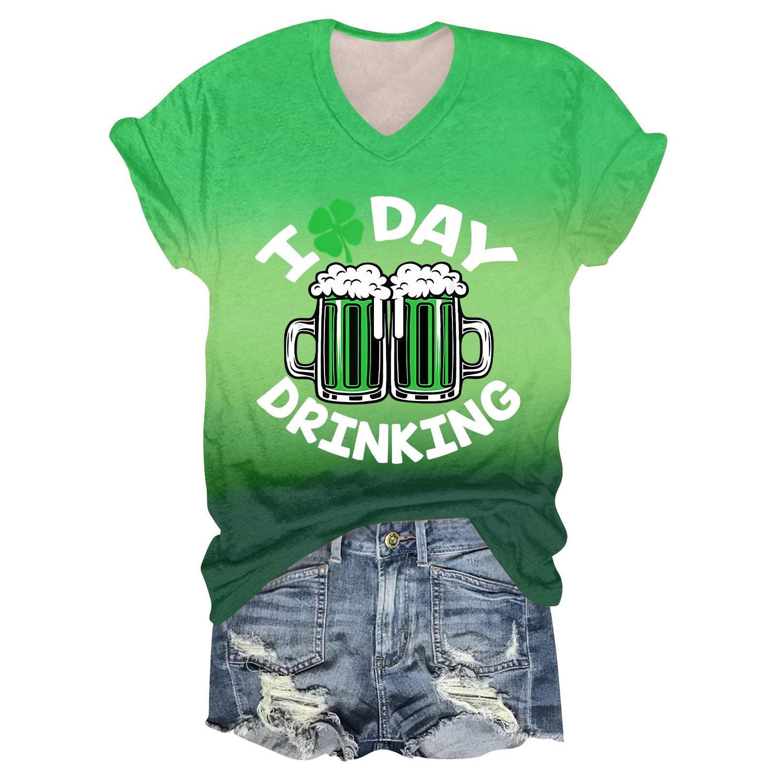 

Женская мода студенческая футболка с короткими рукавами и V-образным вырезом ко Дню Патрика M белый