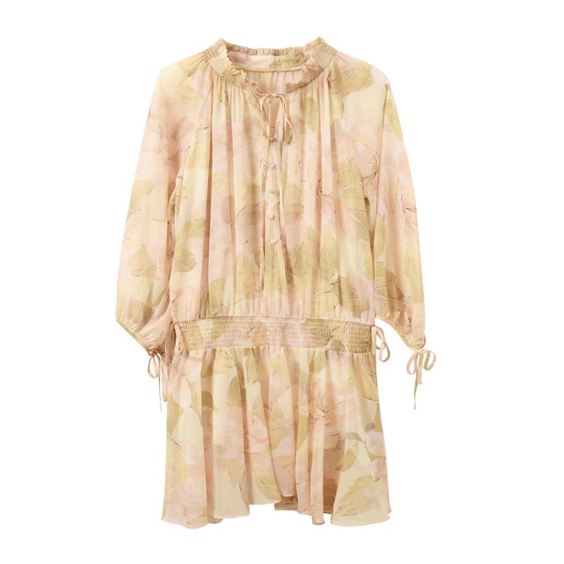 Sancai 2026 Summer Floral Chiffon A-Line Dress M