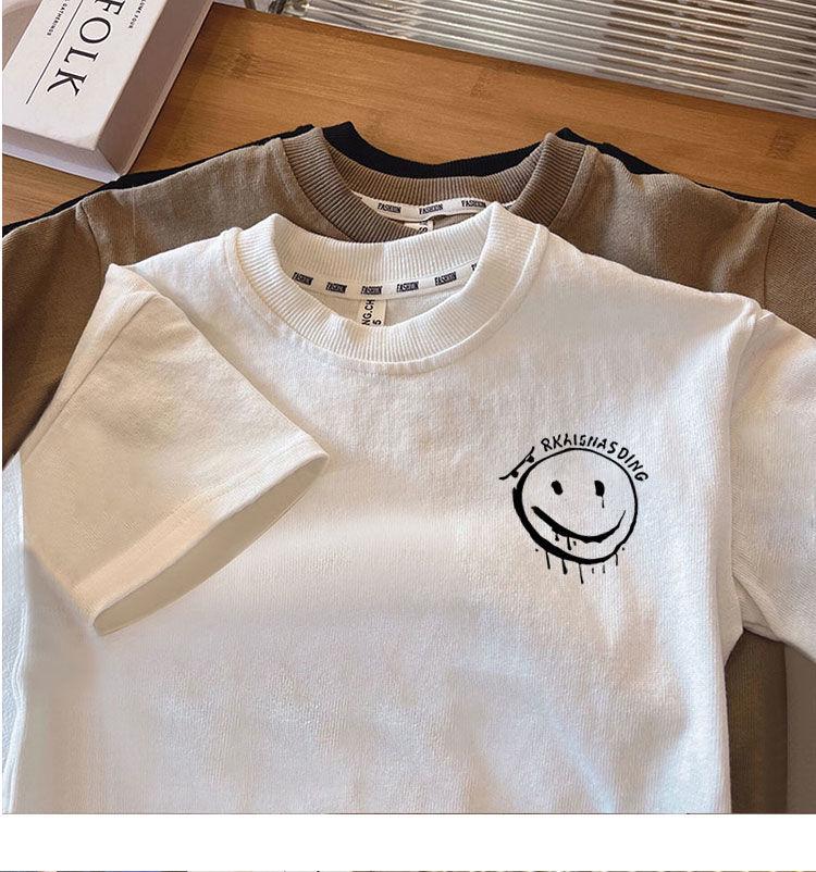 Kids' Summer 2024 Boys' Cotton T-Shirt: Trendy Loose-Fit Short Sleeve Top