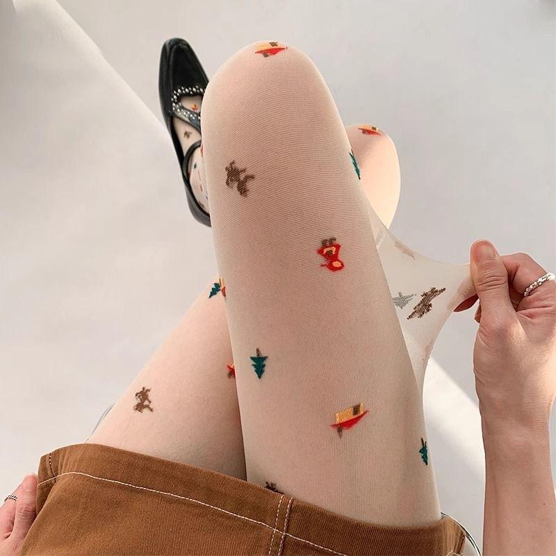Weihnachten Ultra-Dünn Niedlich Baumhaus Element Strumpfhosen für Damen Süß Japanischer Stil Neue Jacquard Strümpfe für Damen