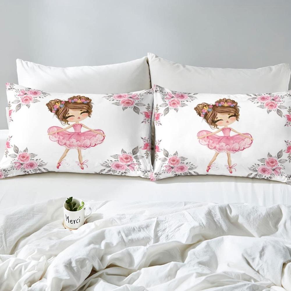Girls White Swan 3D Duvet Cover Set Microfibre Duvet Cover with Zip and 2 Pillowcases Cartoon Ballerina  Children's Bed Linen