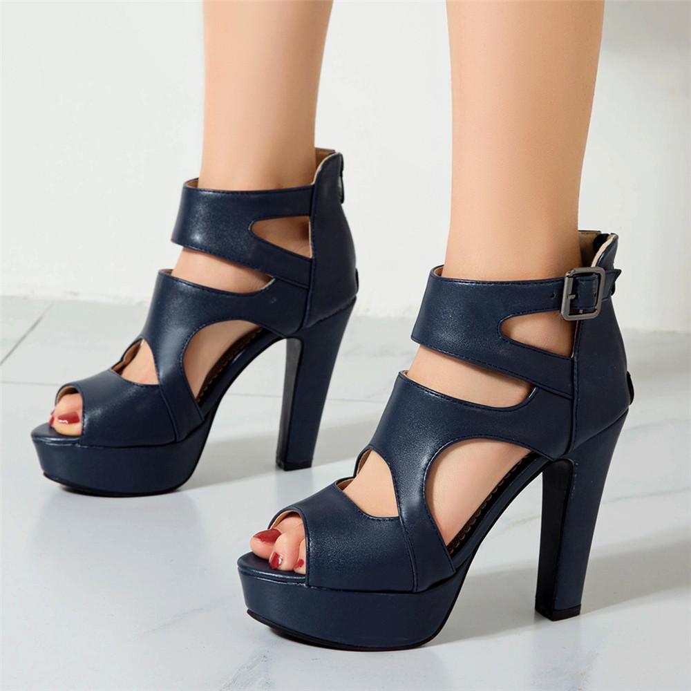 Fashion Summer Sexy Gladiator Women Sandals Designer Peep Toe Hollow Out High Heels Platform Party Ladies Shoes Zipper Sandales Femmes