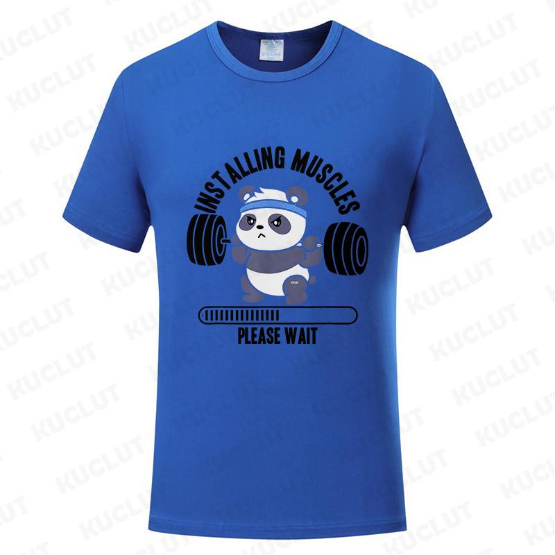 Funny Panda Gym Print T-Shirt Summer Tees for Men Women O-neck Casual Short Sleeve Weightlifting Installing Muscles Fashion Tops