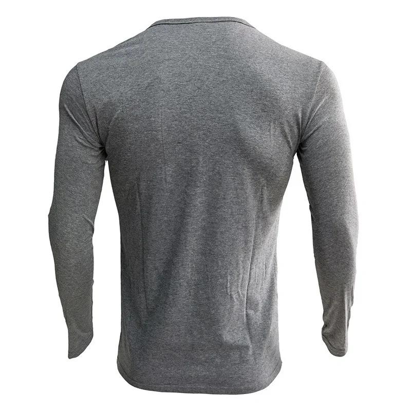Herren Henley-Kragen Langarm-T-Shirt Unifarben Slim Fit Knopfleiste Lässiges Unterhemd Trendige Oberteile