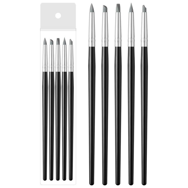 5 Nail Art Superweiche Silikon Stifte Set Bemalt Hohl Geschnitzt Silikon Prägewerkzeug Marmormuster Pinsel Pressstab Kunstbedarf