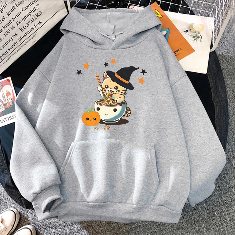 Funny Cat Halloween Hoodie Fashion Women Aesthetic Vintage Ramen Flower Pumpkin Hoodies Unisex Christmas Pullovers Sweatshirts