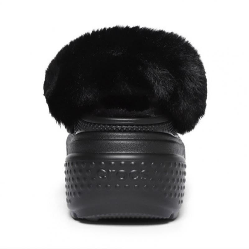 Crocs Stomp Line Clogs Fur Indoor Shoes Black 208546 001