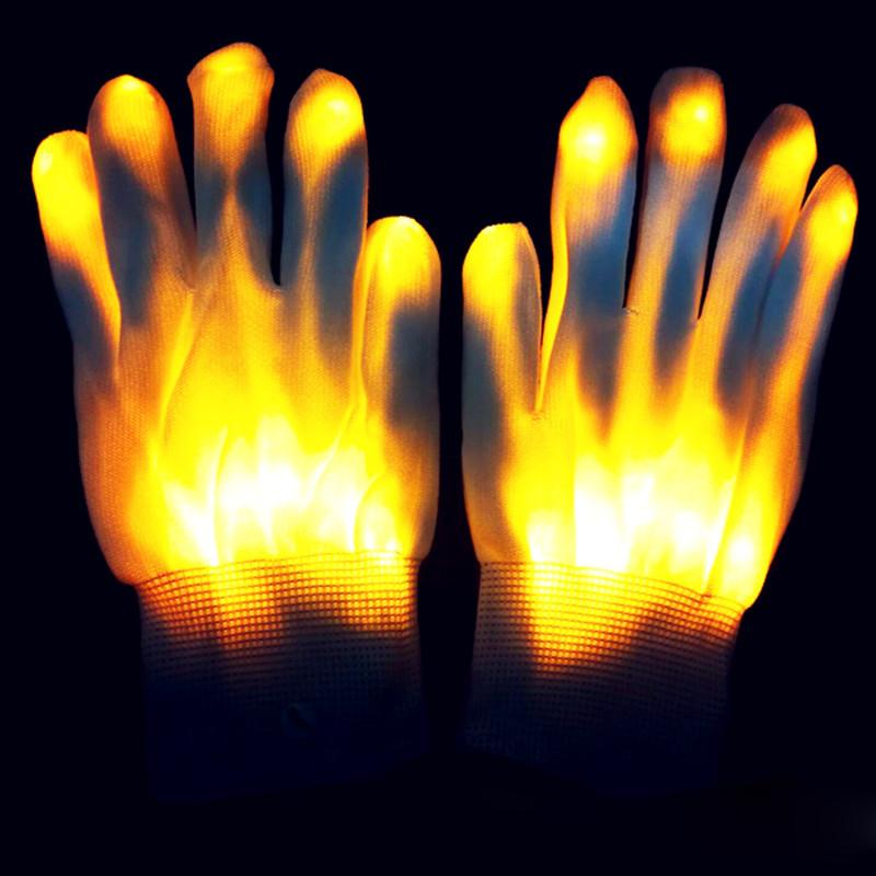 Colorful LED Luminous Gloves Halloween Christmas LED Finger Gloves Event Party Light Up Skull Gloves For Adult Glow Party Prop