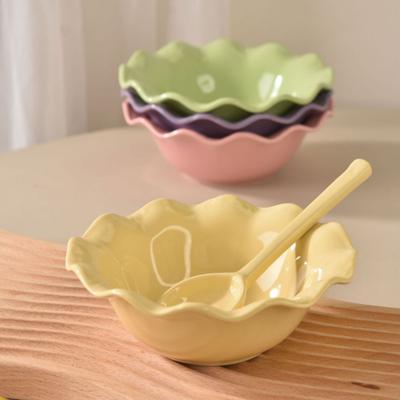 INS Style Creative Lace Bowl High Value Dessert Bowl Home Girl's Heart Rice Bowl Salad Bowl Color Glazed Ceramic Tableware