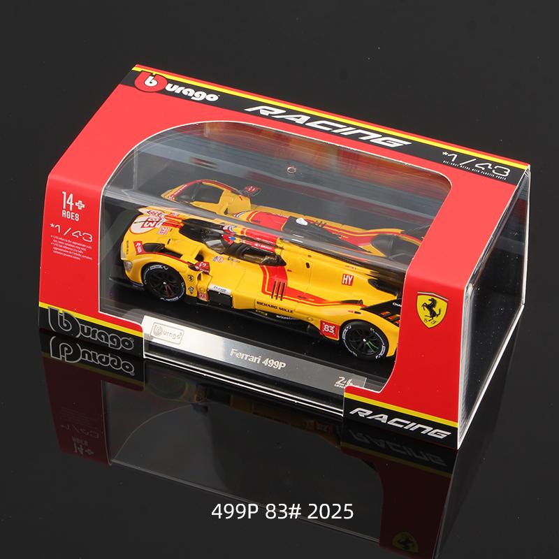 Burago 1:43 2024 Ferrari 499P #83 Legierungs-Rennwagenmodell 24h Le Mans Rennen Diecast Fahrzeuge Spielzeug