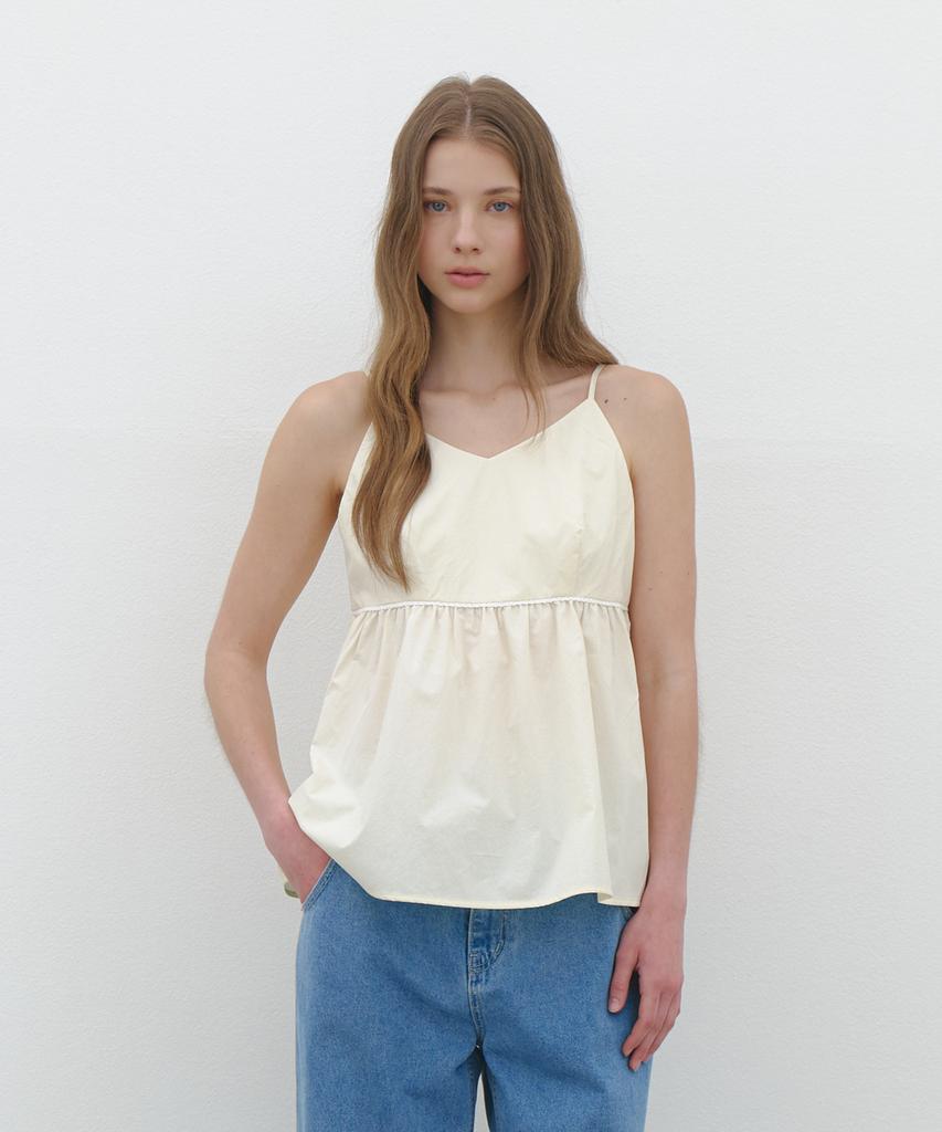 CLUNY Summer Strap Shirring Peplum Blouse - Cream Butter