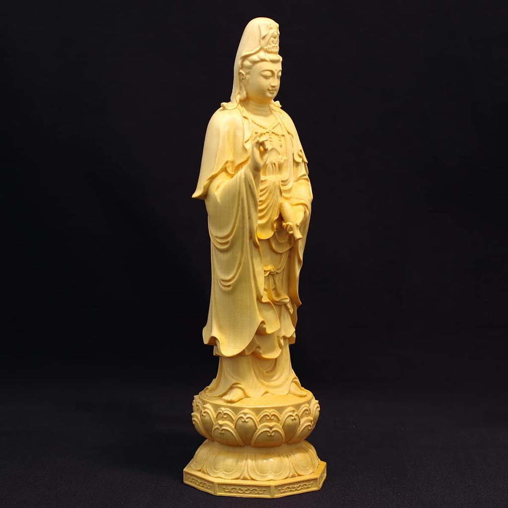 Stehende Kannon Bodhisattva Buddha-Statue, Ungefähr 20 cm hoch, Aus natürlichem Buchsbaum gefertigt, Kannon-Statue, Holzschnitzerei, [Produktcode]