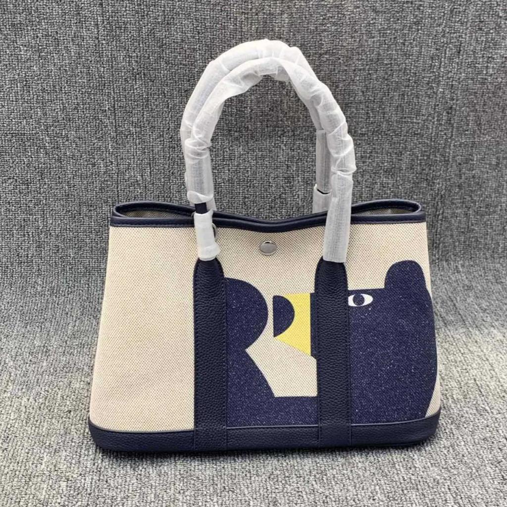 Doodle Garden Hand-Painted Cowhide & Linen Patchwork Women's Bag - Handbag, Shoulder, Crossbody, 2025.