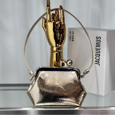 Snake Patterned Niche Jacquemus 25 Fashionable Metal Square Gold Ball Buckle Calf Leather Shoulder Bag