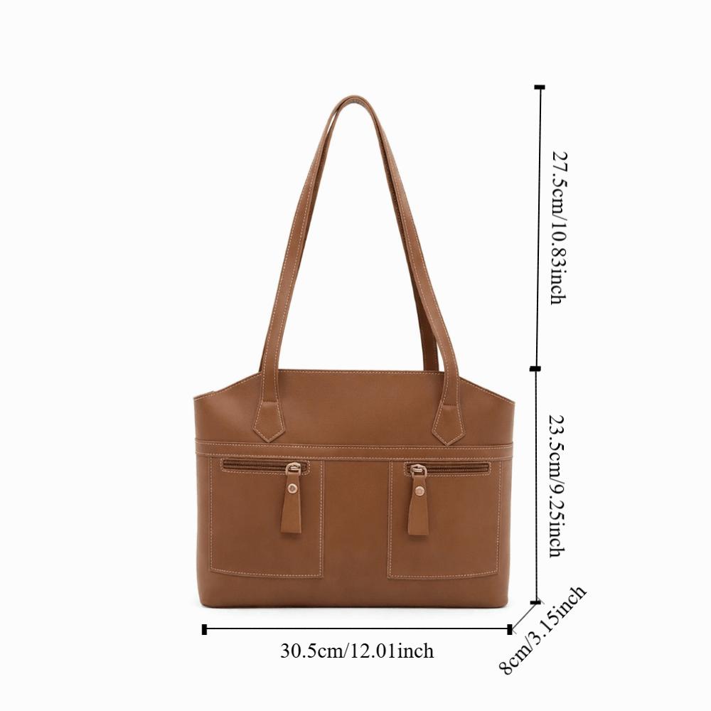 PU Leather Double Pockets Commuting Bag Large Capacity Handbag Trend Underarm Bag Travel