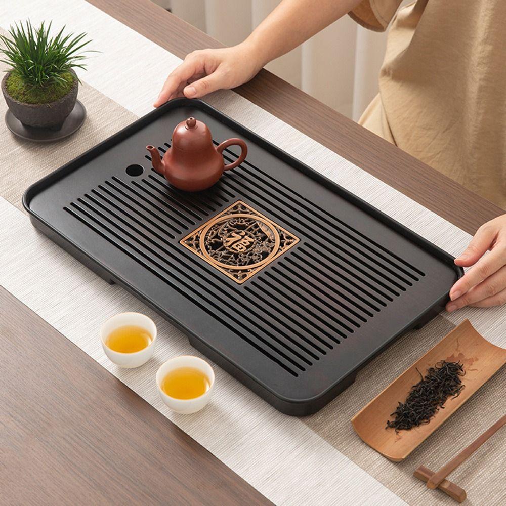 Water Storage Bamboo Tea Tray with Drain Quick Drainage Gongfu Tea Set Table  Household
