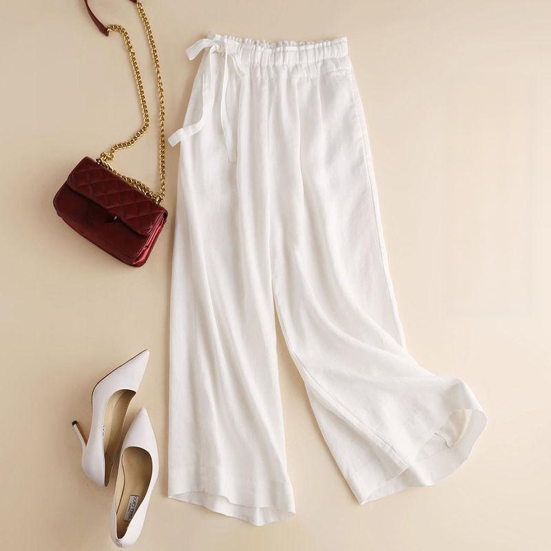 New Drapey Cotton-Linen Wide-Leg Cropped Pants 2026 Spring/Summer Loose High-Waisted Thin Straight-Leg Casual Pants