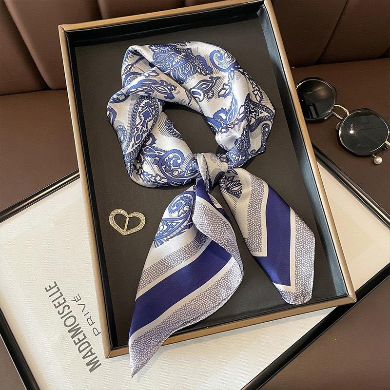 Luxury Design Print Shawl Square Scarf For Women Satin Summer Wraps Neckerchief Female Hair Bands Ribbon Headband Bandana