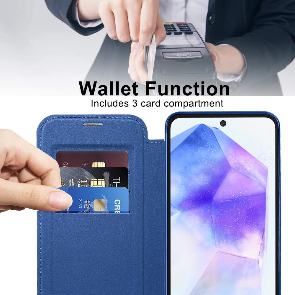 For Samsung Galaxy A55 5G Magnetic Case RFID Blocking Card Holder Leather Phone Cover