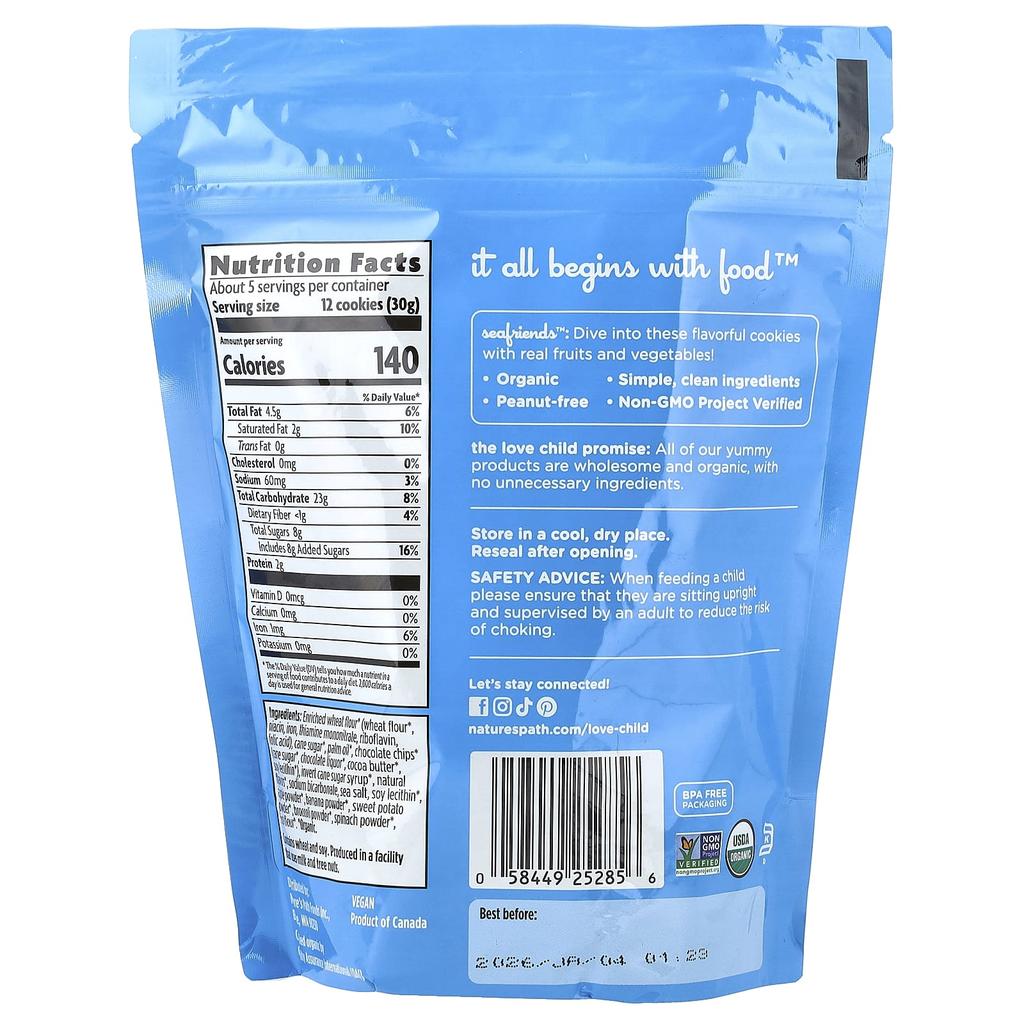 Love Child Organics, Sea Friends™, Chocolate Chip Cookies, 4.9 oz (140 g)