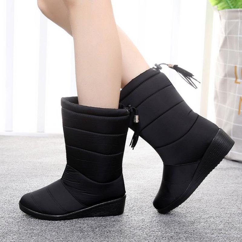 

2025 winter women s tarp women s snow boots sleeve waterproof and warm casual women s shoes large size shoes 35 чёрный