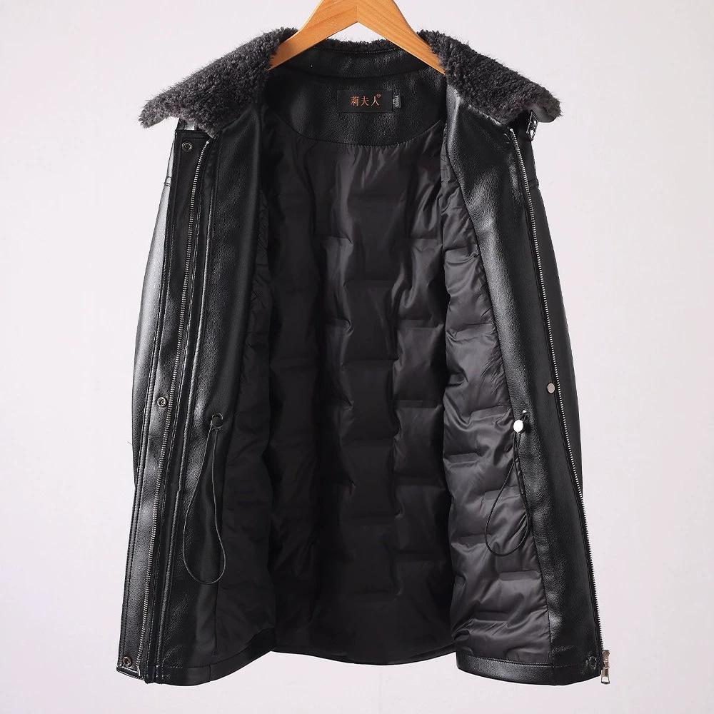 Fleece thickened leather jacket women's medium and long winter new foreign-style fur integrated large-size coat