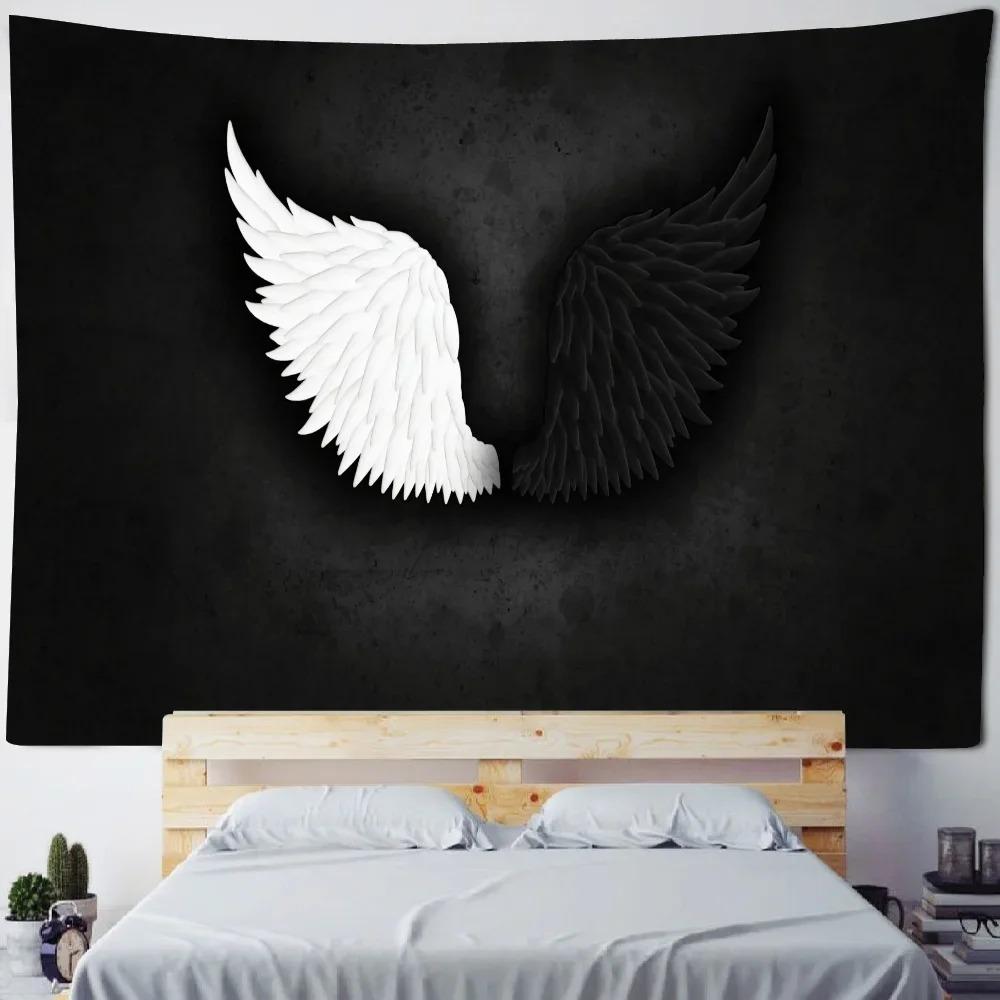 Черно-белые цветные крылья Декоративный гобелен Украшение стены для дома Офис Гостиная — фото 3