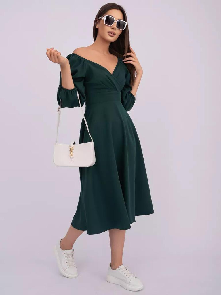 Spring V-Neck Waist-Cinching Puff Sleeve Dress with Pockets for Women