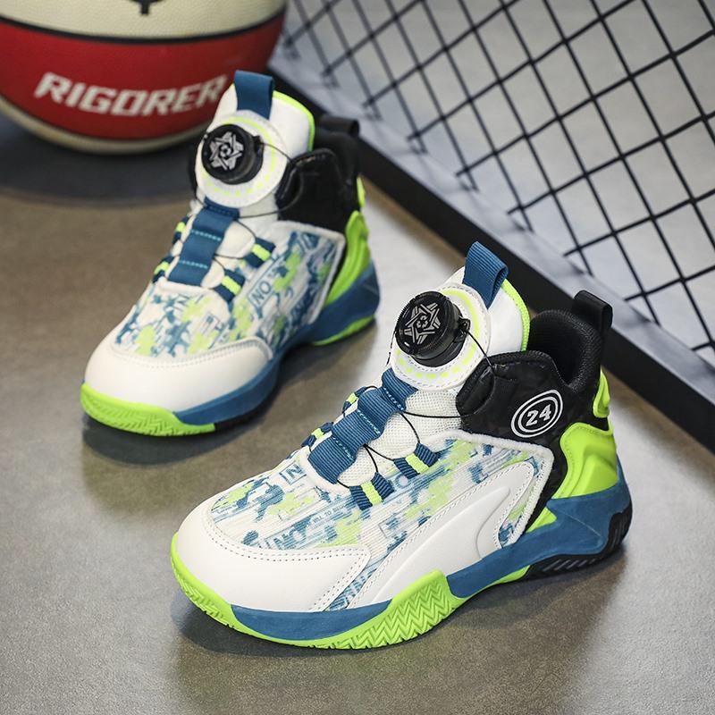 Breathable Mesh Children's Basketball Shoes Boys 2025 Summer New Girls Non-slip Rotating Button Sports Shoes Foreign Trade