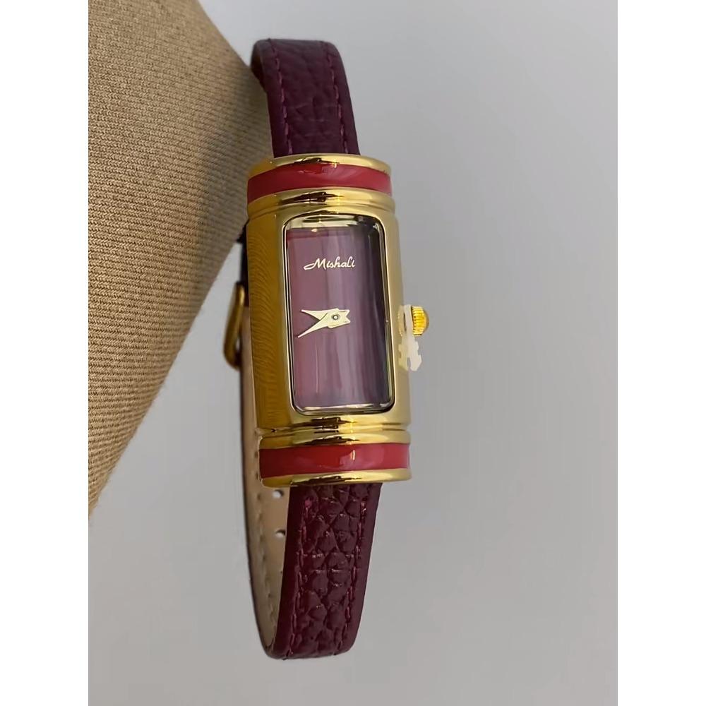 Vintage Slim Rectangle Quartz Watch for Women Elegant Leather Strap Small Bar Wristwatch Minimalist Luxury Daily Dress Ladies Watch