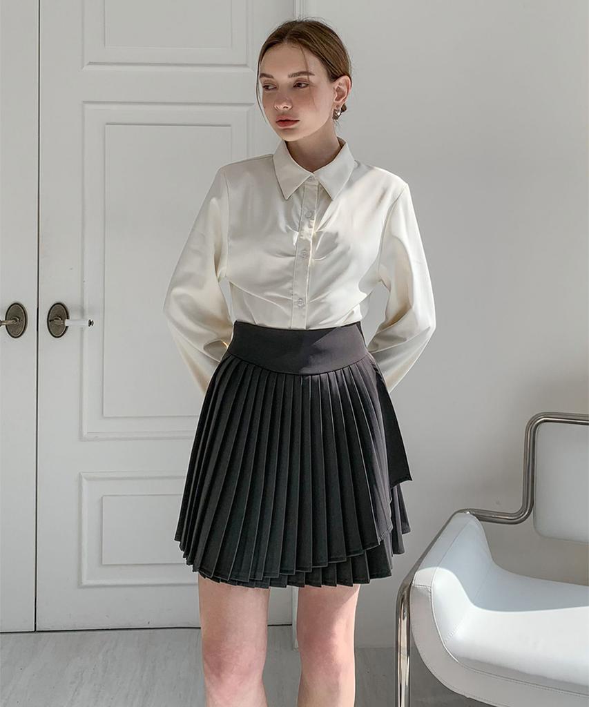 Hypernet Layered Pleated Mini Skirt_Gray