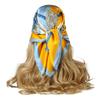 Elegantes Damen Satin-Quadratuch mit Orange-Blauem Altar-Print Seidenimitat Tuch Atmungsaktiv Winddicht Modeaccessoire