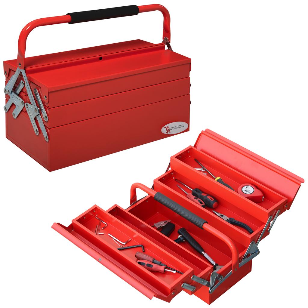 Metal Tool Box 3 Tier 5 Tray Professional Portable Storage Cabinet Workshop Cantilever Toolbox With Carry Handle 45cmx20cmx34.5cm Red