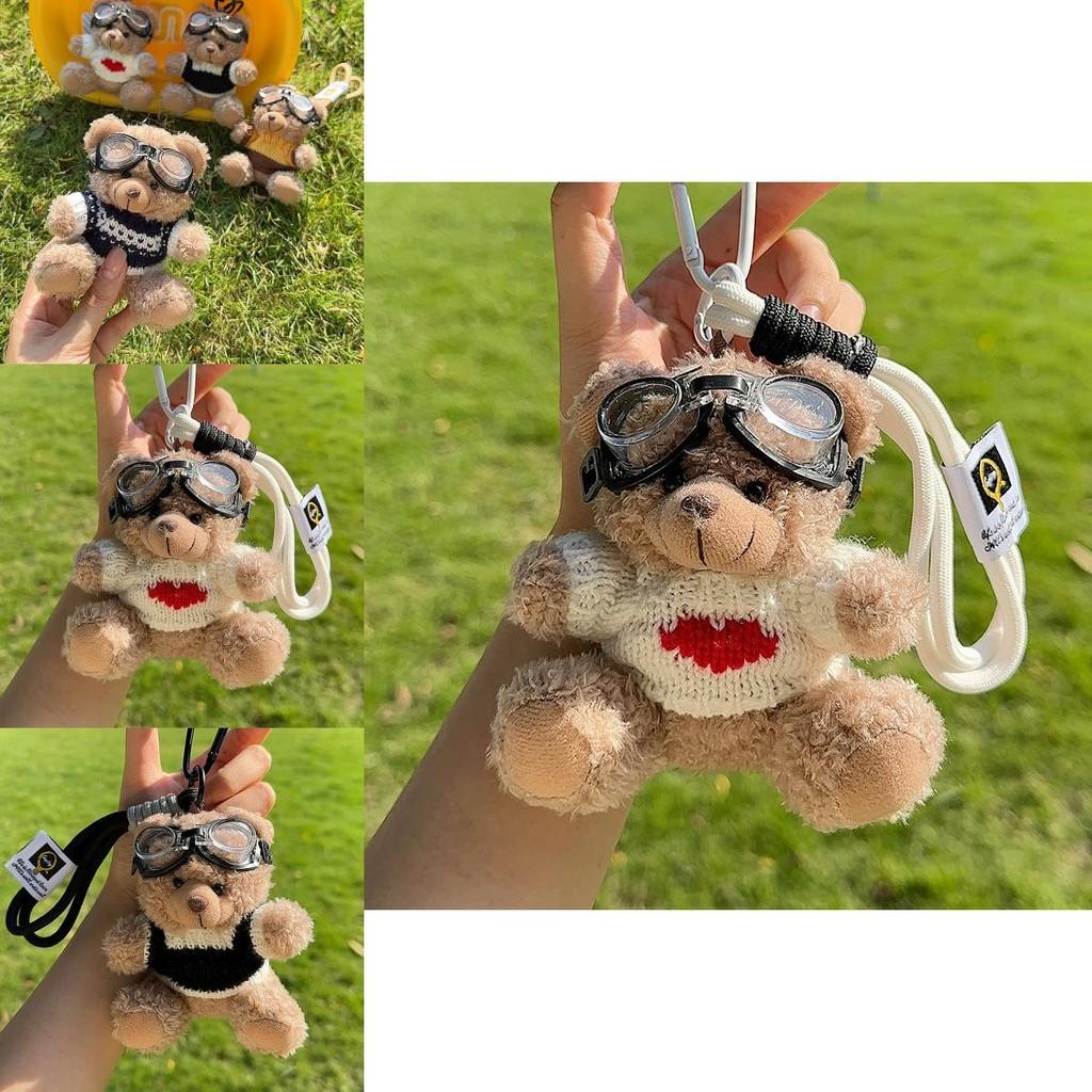 Charming Original Handmade Teddy Bear Keychain With Cozy Sweater And Glasses