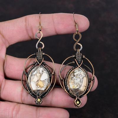 Brekzien-Mookait Ohrring Kupferdraht umwickelte Edelstein-Ohrringe Handgemachter Ohrring Designerschmuck Geschenk für Frauen Schöner Kupferschmuck