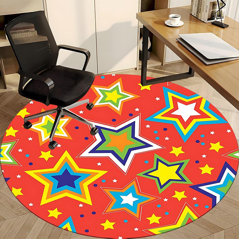 1pc Colorful Stars Pattern Chair Carpet for Office, Round Polyester Mat, Indoor Decor for Office, Easycare Fabric, Washable Non-slip Area Carpet