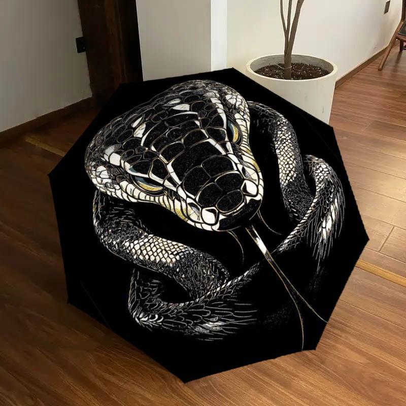 

Black and White Snake Head Print Automatic Opening Folding Umbrella with 8-Bone Iron Frame - Perfect for Fans, Travelers, Daily Use, and Fes