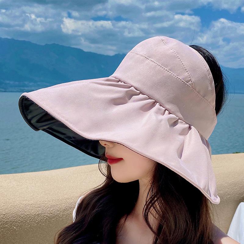 Early Spring and Summer Vinyl UV Protection Empty Top Hat Children Big Brim Face Protection Sun Protection Versatile Ponytail Bucket Hat