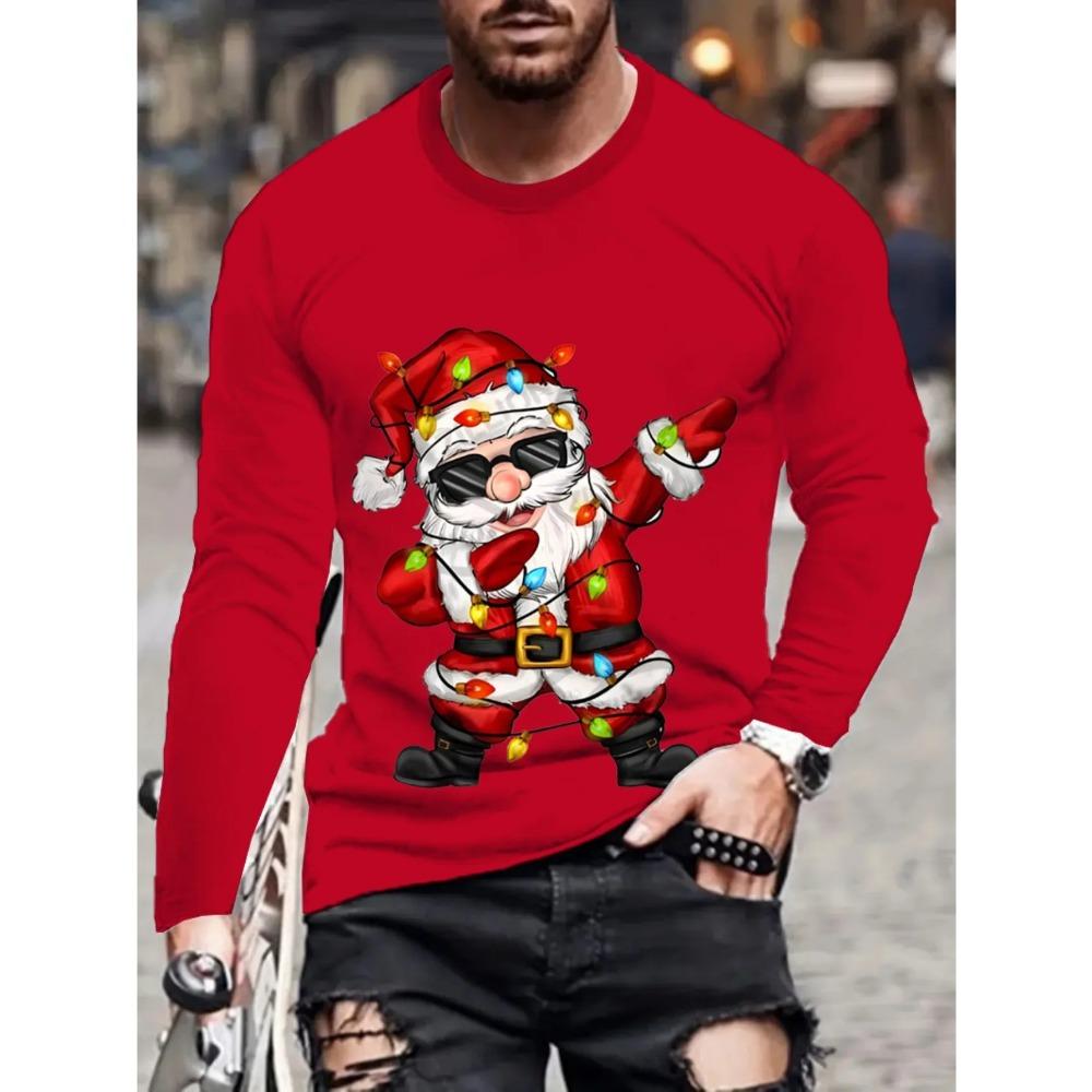 Santa Claus Riding A Motorcycle 3D Print Long Sleeve - Fun Christmas Quirky Biker Style Top, Eye-Catching Festive Outfit