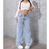 High-waisted Wide-leg Loose Stretch Straight Jeans for Women, Summer Style Loose Fit High-waisted Jeans Light Blue Cotton Casual Denim Pants