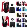 Girls Rhinestone Color Block Asymmetrical Leotard Round Neck Gymnastics Skating Outfit Set