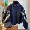 Women's Spring/Fall Loose-Fit Casual Drawstring Stand-Up Collar Jacket: Unique Short-Sleeve Baseball Jacket