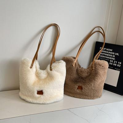 Women Plush Tote Bag Fluffy Furry Shoulder Bag Large Capacity Fuzzy Purse Handbag