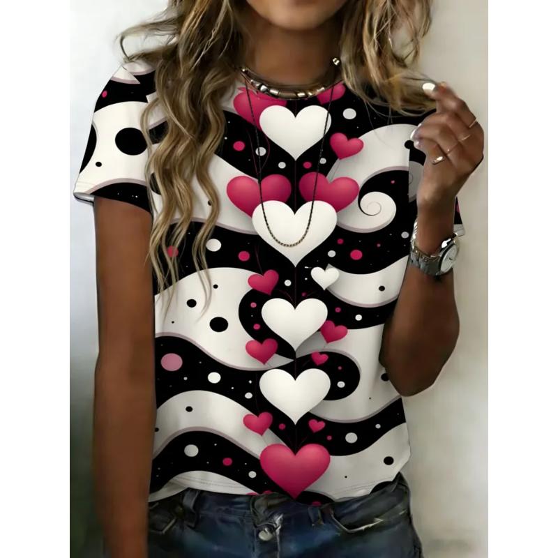 Crew Neck T-shirt Love Short Sleeve Fashion Women's Clothing 3D Love Print Love T-shirt