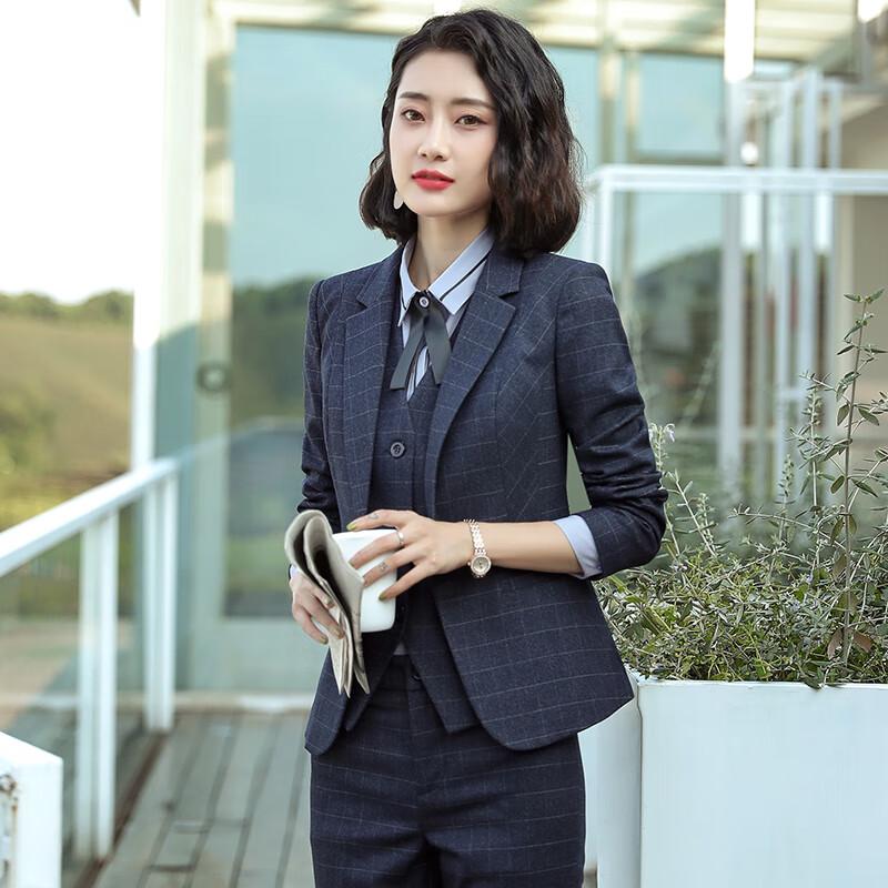 Tluoman Women's Fashion Business Plaid Blazer Suit