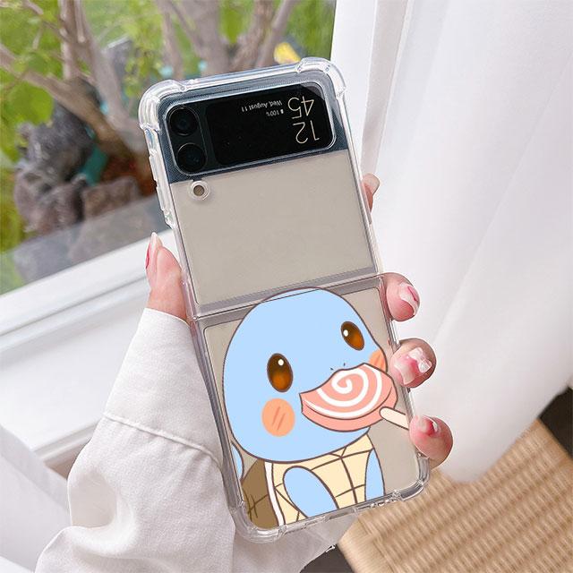 Luxury Case For Samsung Galaxy Z Flip 3 4 5G Funda Z Flip3 Clear PC Hard Shockproof Back Phone Coque Shell Pikachu Pokemon